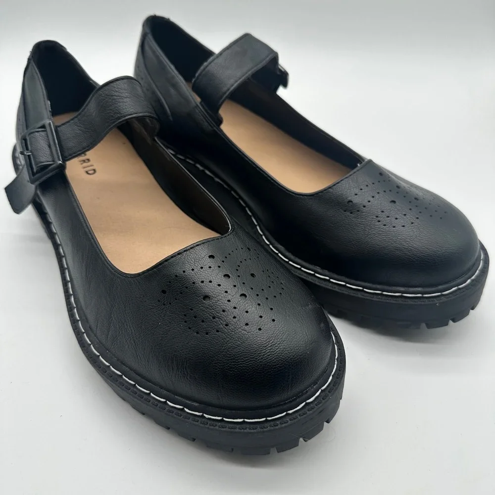 Torrid Black Faux Leather Perforated Mary Jane Flats Lug Sole 11WW - Picture 2 of 13